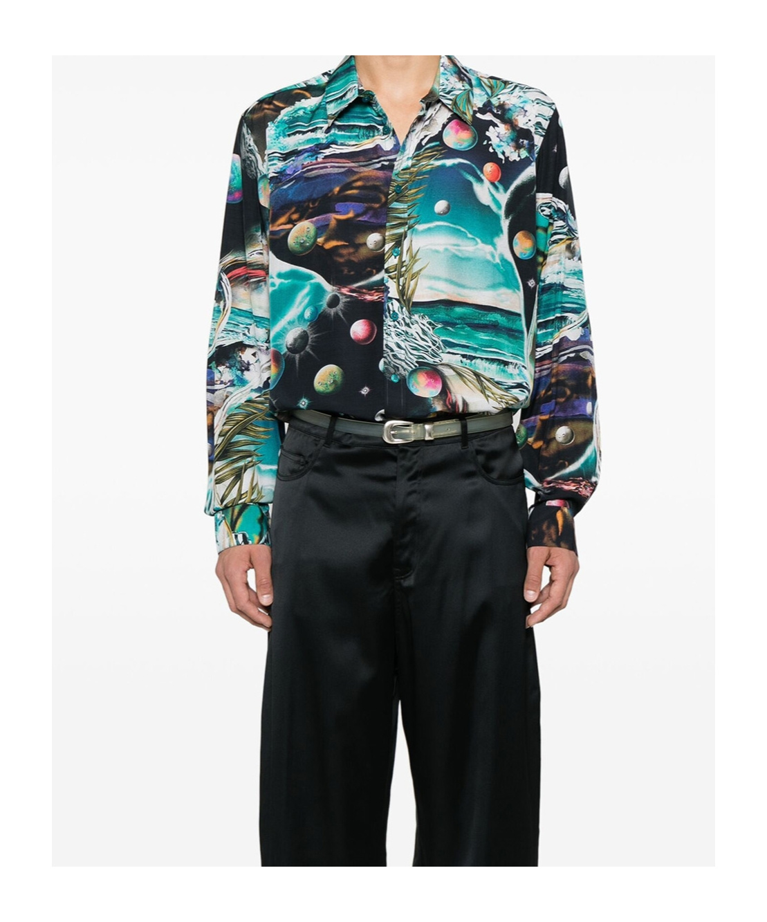 Martine Rose Green Turquoise Space Classic Graphic-print Regular-fit Woven Shirt In Blue