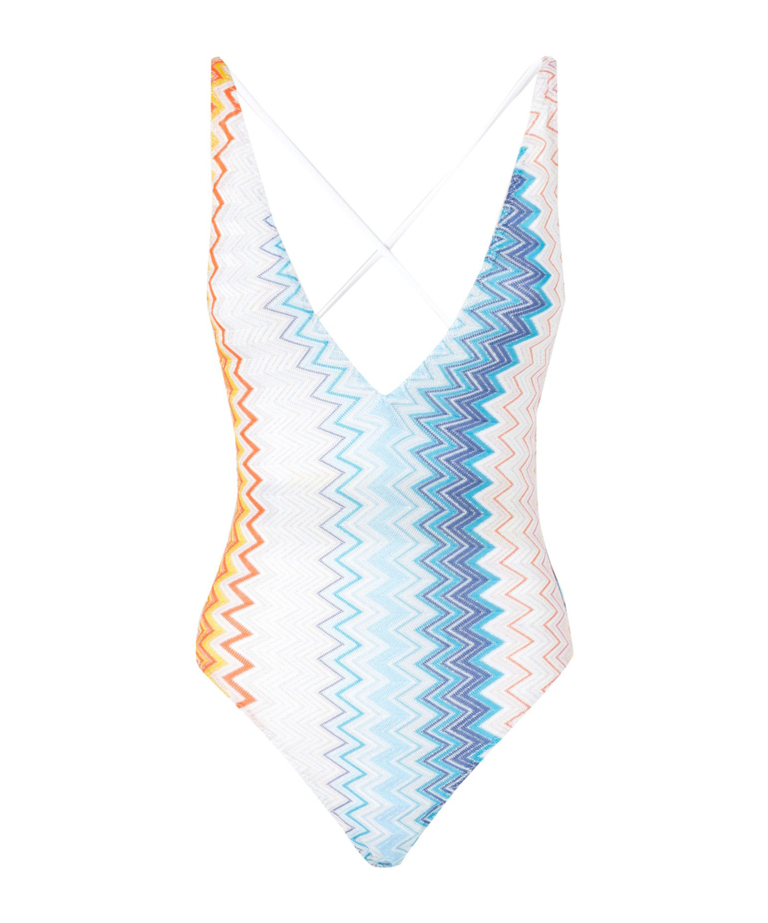 Shop Missoni V Neck One Piece Swimsuit In White