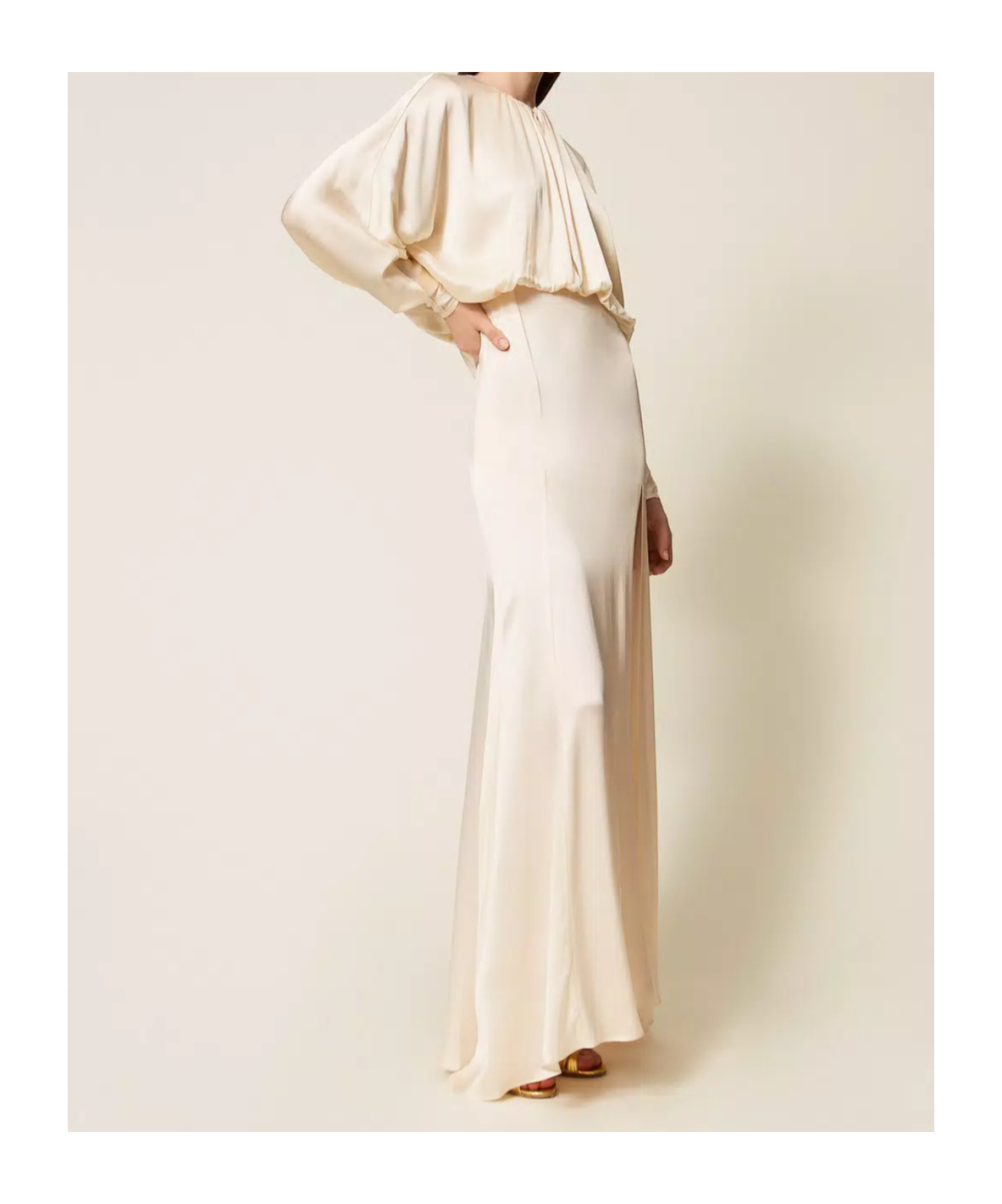 Twinset Gathered-bodice Satin Dress In Neutral