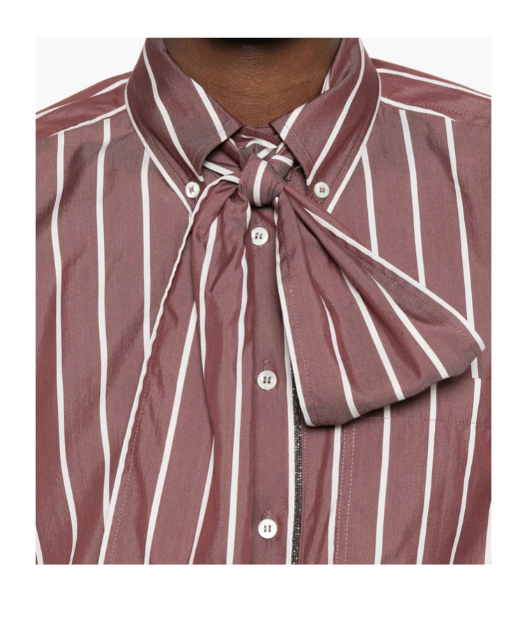 Brunello Cucinelli Striped Tie-neck Top In Gold