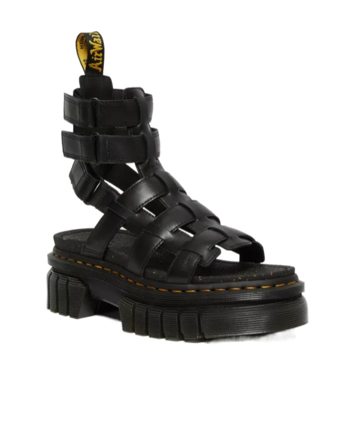 Dr. Martens' Ricki Nappa Lux Leather Platform Gladiator Sandals In Black
