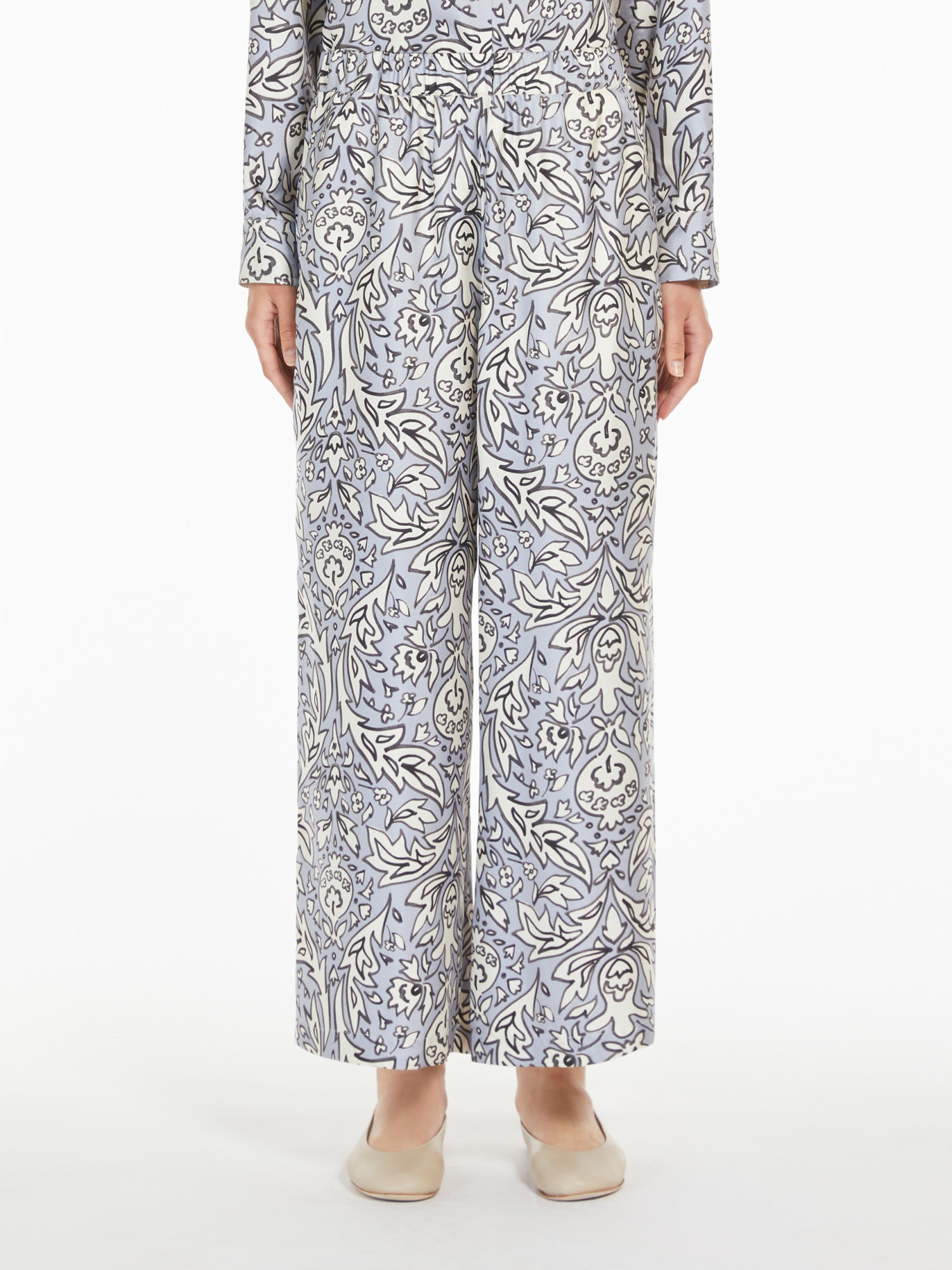 Weekend Max Mara Omens Lilac Eusebio Elasticated-waistband Straight-leg Relaxed-fit Silk Trousers In White