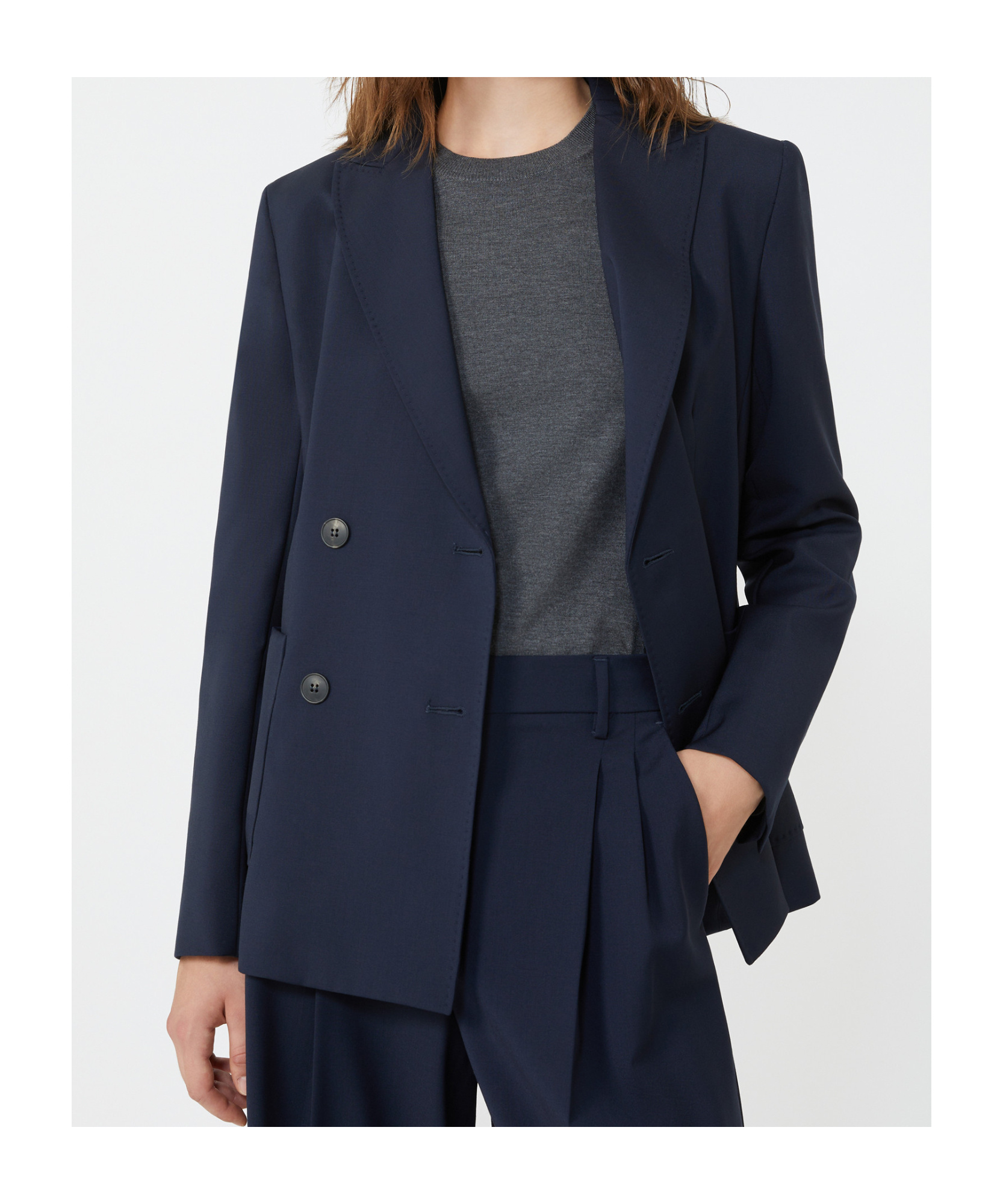 Weekend Max Mara Blazer De Tela De Lana Con Cierre Cruzado De Doble Botón In Blue