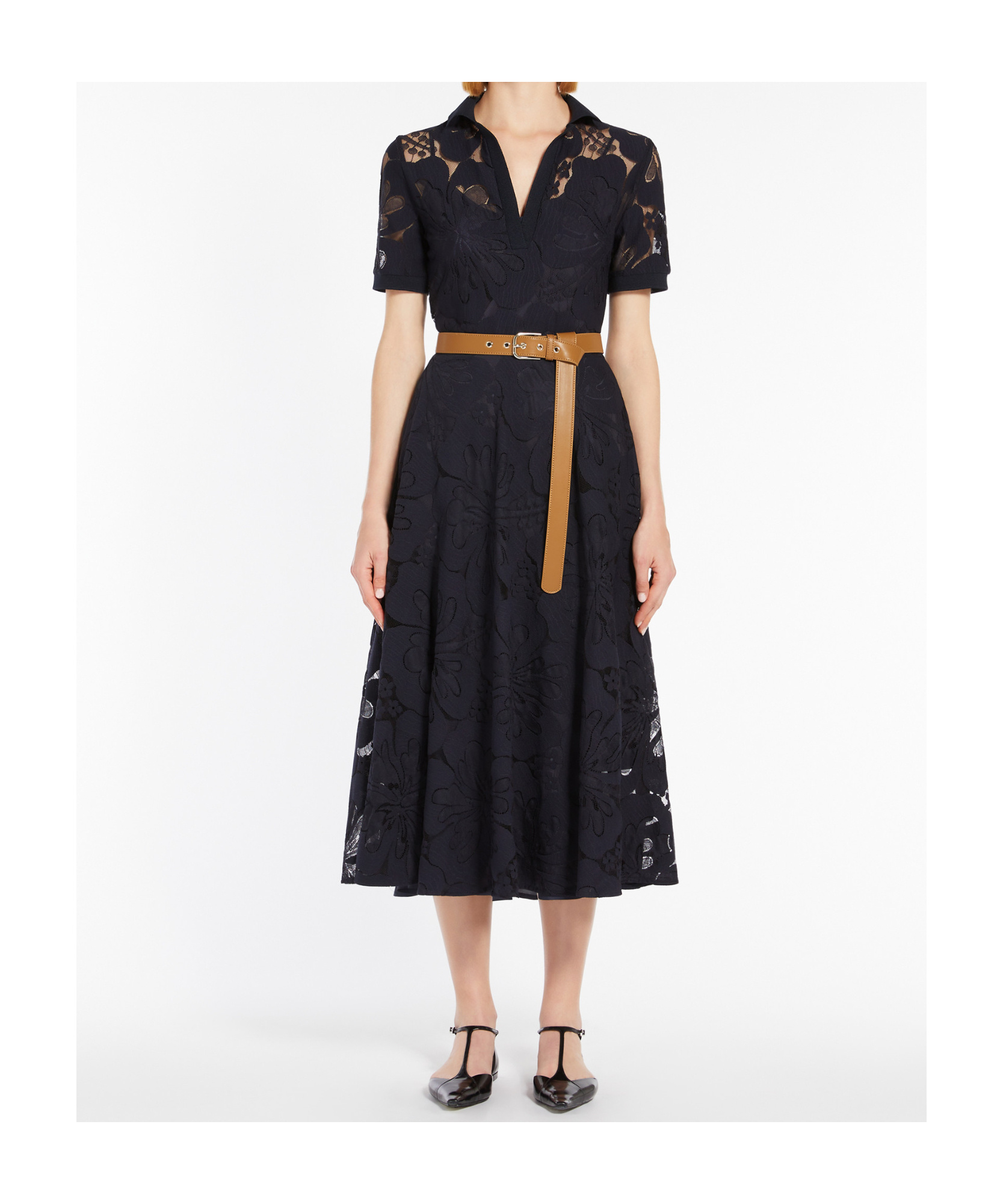 Max Mara Lace Polo Dress In Black