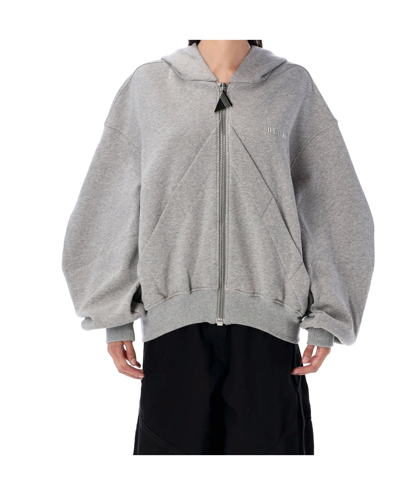 Attico Gray/beige Melange Loose Hoodie With Zip In Gray