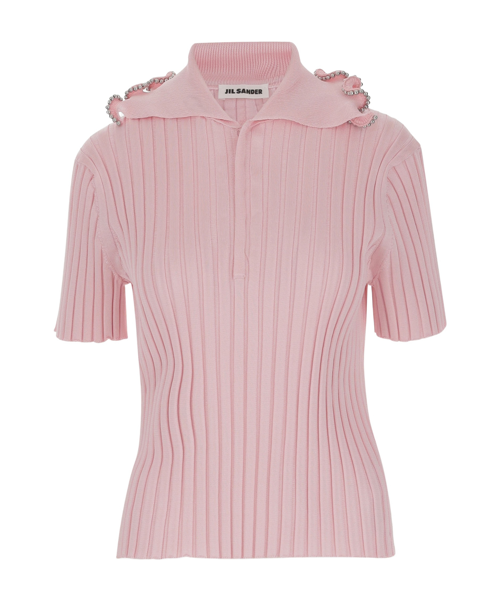 Jil Sander Ruffle Flounce Polo Shirt In Viscose Blend In Pink