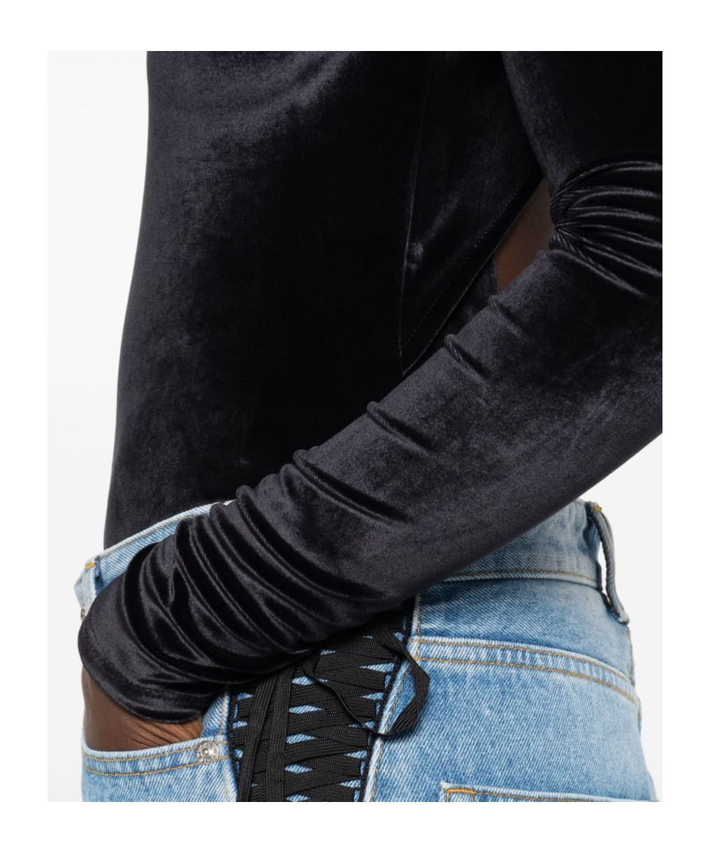 Mugler High-neck Velvet Bodysuit In Black