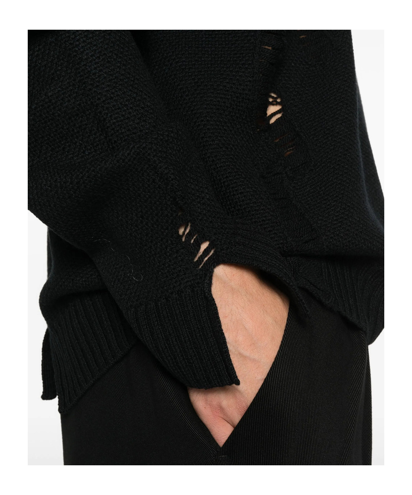 Ann Demeulemeester Natan Destroyed Seed Stitch Turtleneck Sweater In Black