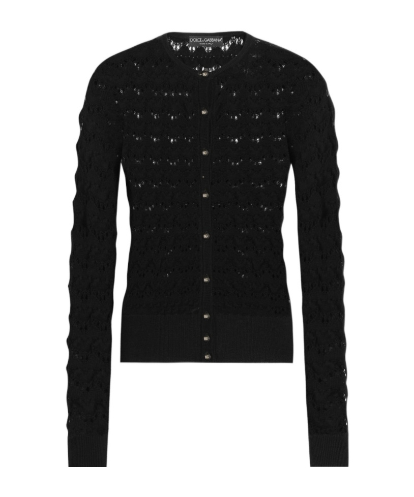 Dolce & Gabbana Lace Knit Wool Cardigan In Black