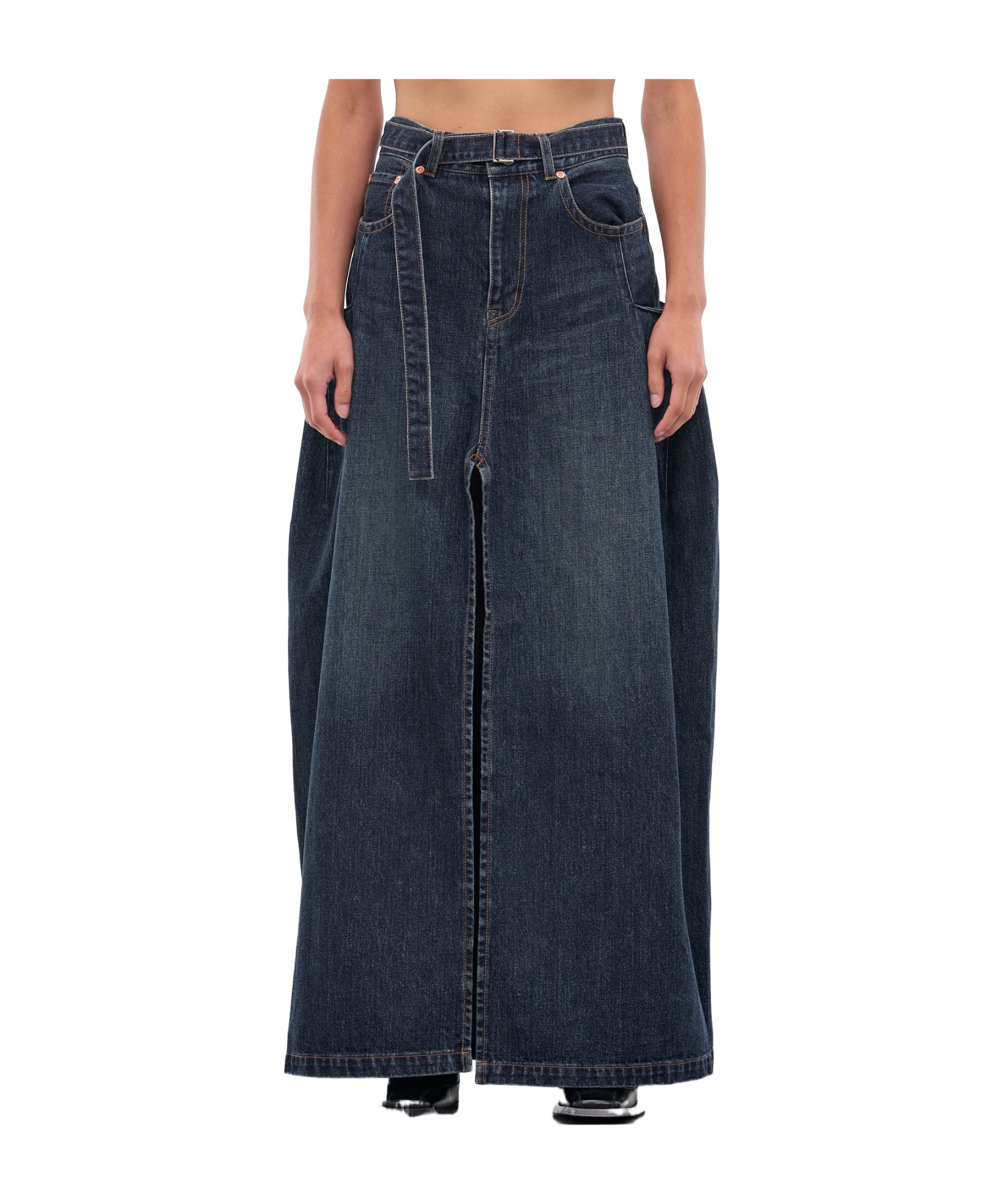 Sacai Blue Denim Deconstructed Maxi Skirt In Blue