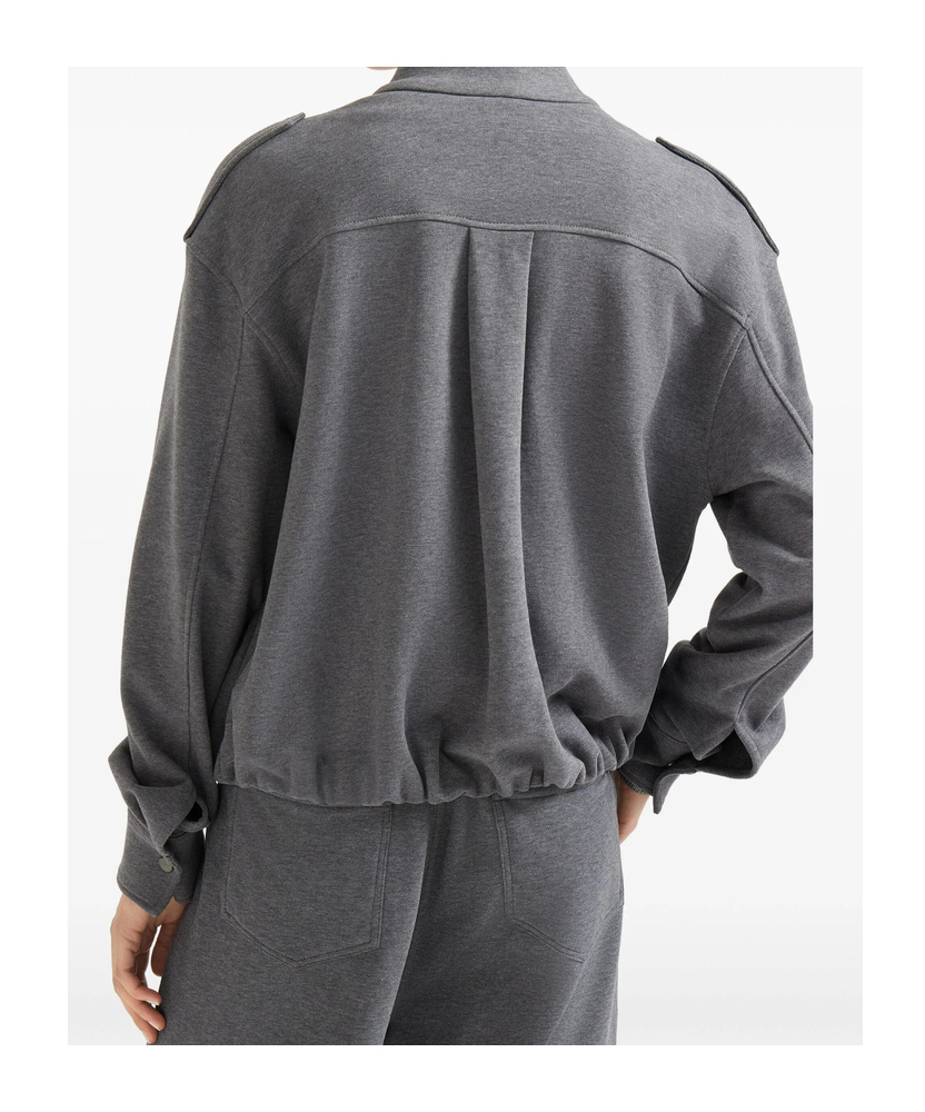 Brunello Cucinelli Smooth French Terry Cardigan-style Top In Gray