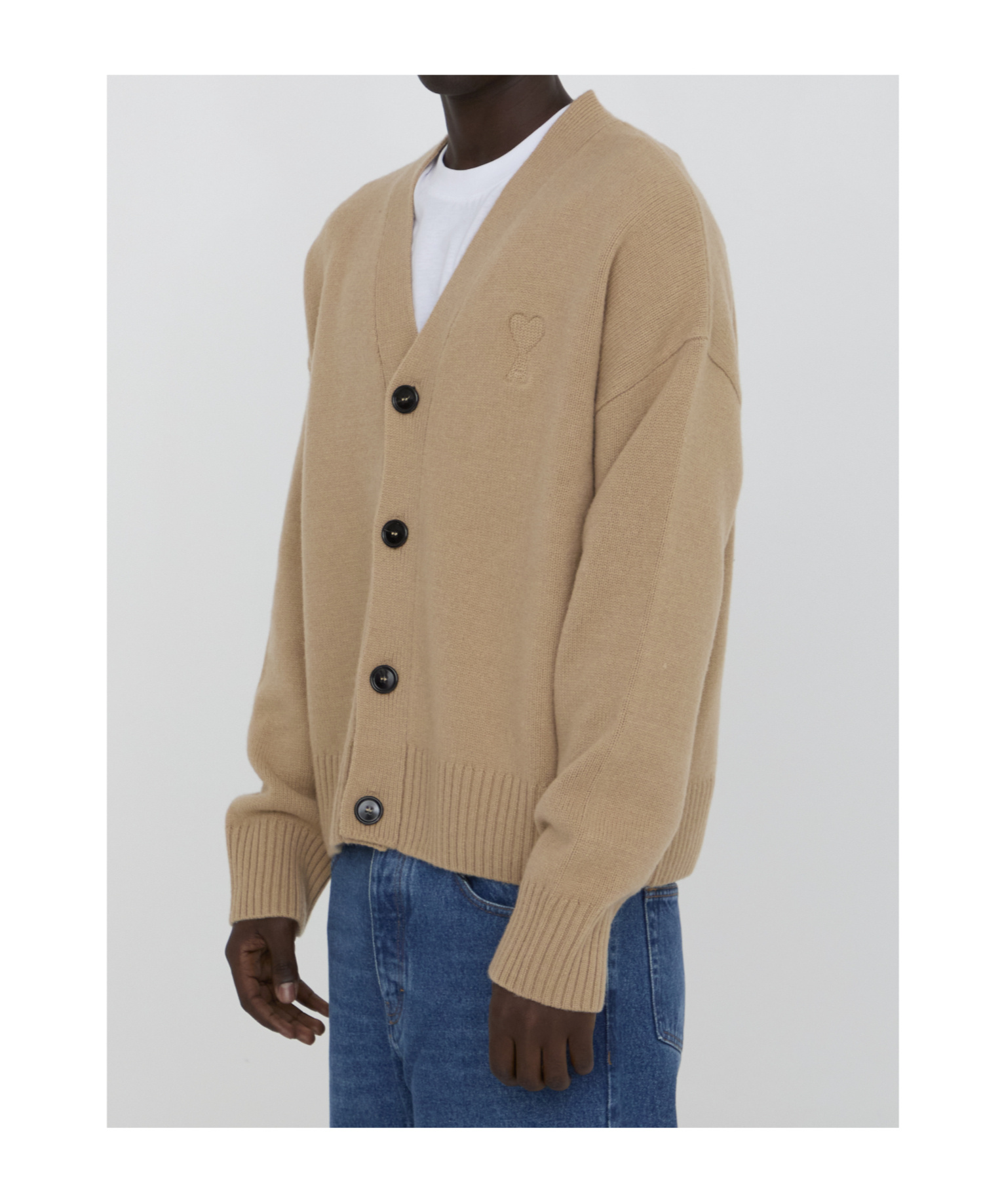 Ami Alexandre Mattiussi Ami Paris Ami De Coeur Buttton-up Cardigan In Nude