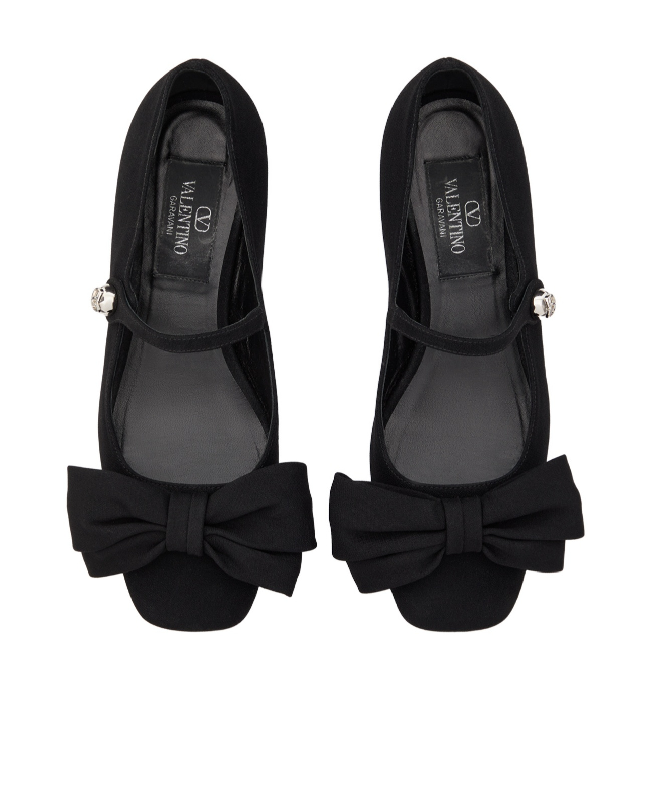 Valentino Satin Bow Mary Jane Ballerina Flats In Black