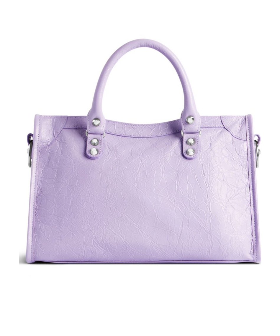 Balenciaga Le City Small Embellished Textured-leather Tote In Light Purple