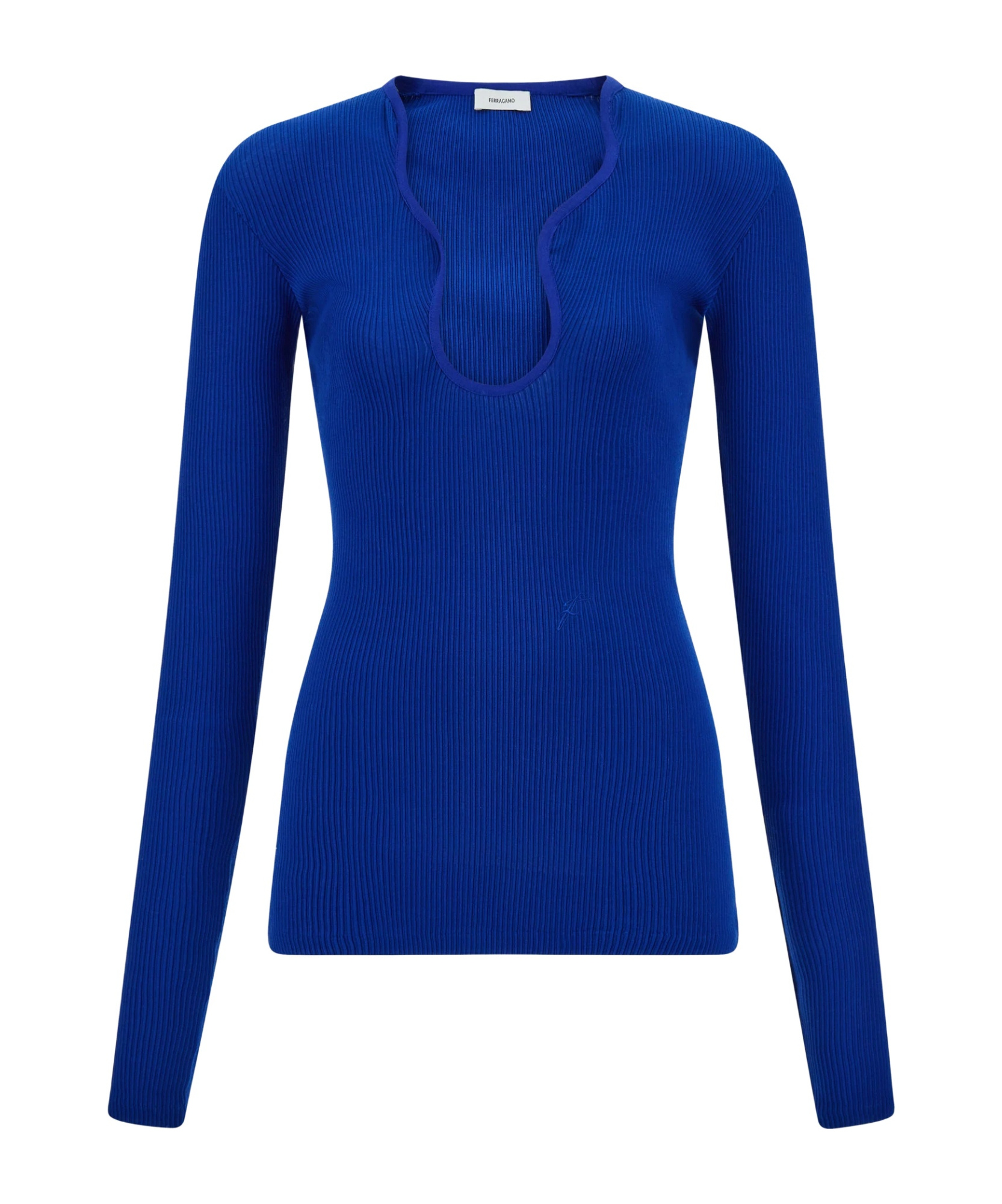 Ferragamo Top With Rippled Neckline In Blue