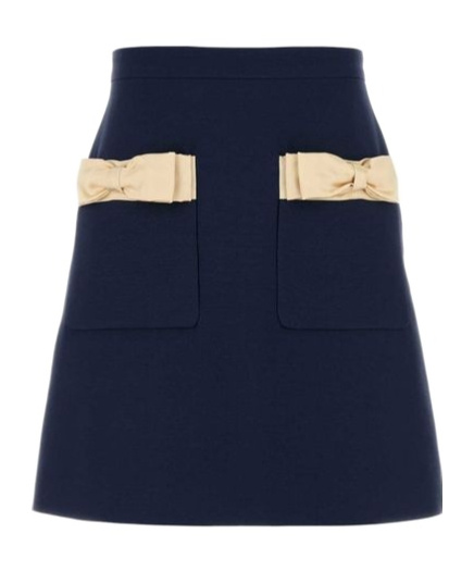 Valentino Wool Blend Skirt With Bow And Front Pockets In Blue