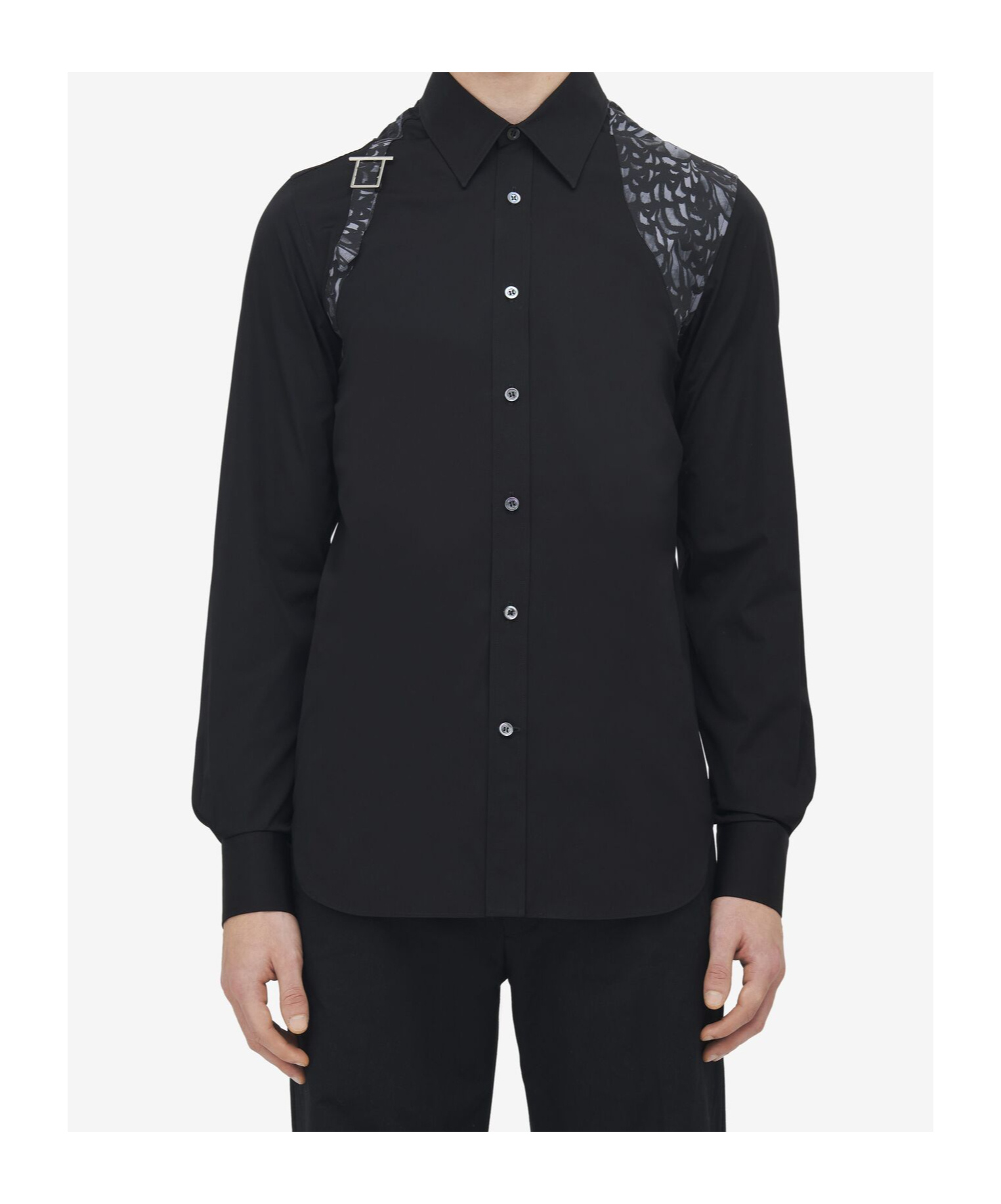 Alexander Mcqueen Feather Print Harness Shirt In Black