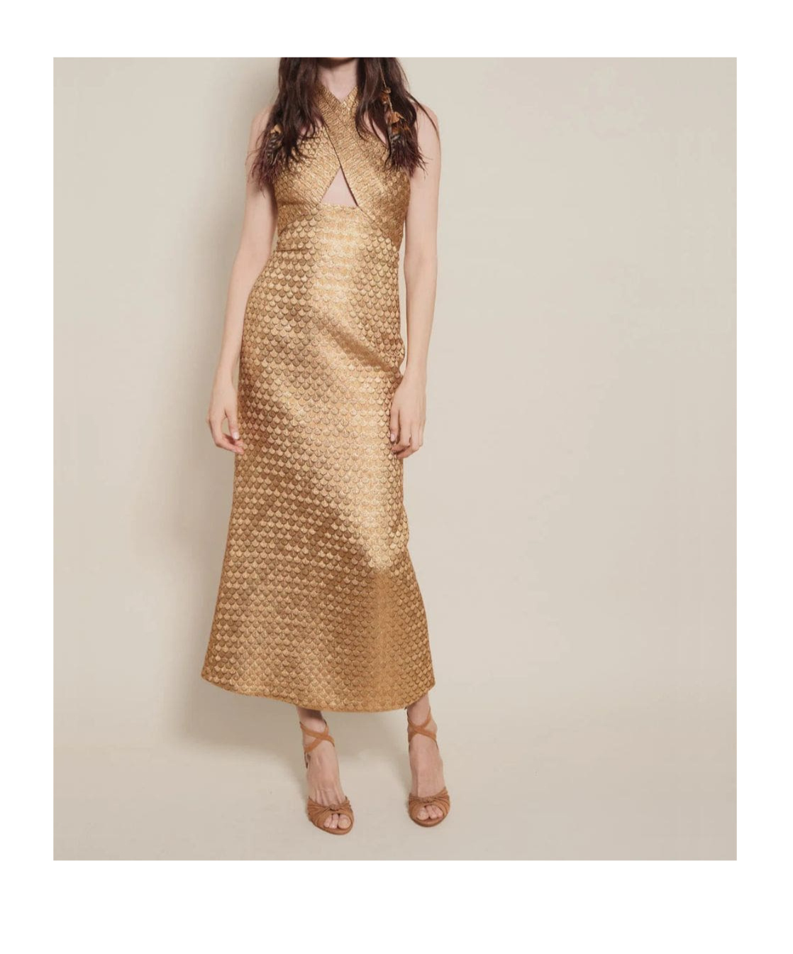 Johanna Ortiz Elegant Expedition Jacquard Halterneck Midi Dress In Gold