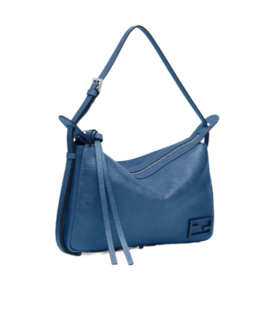 Fendi Blue Denim-effect Ff Jacquard And Brown Leather Bag In Blue