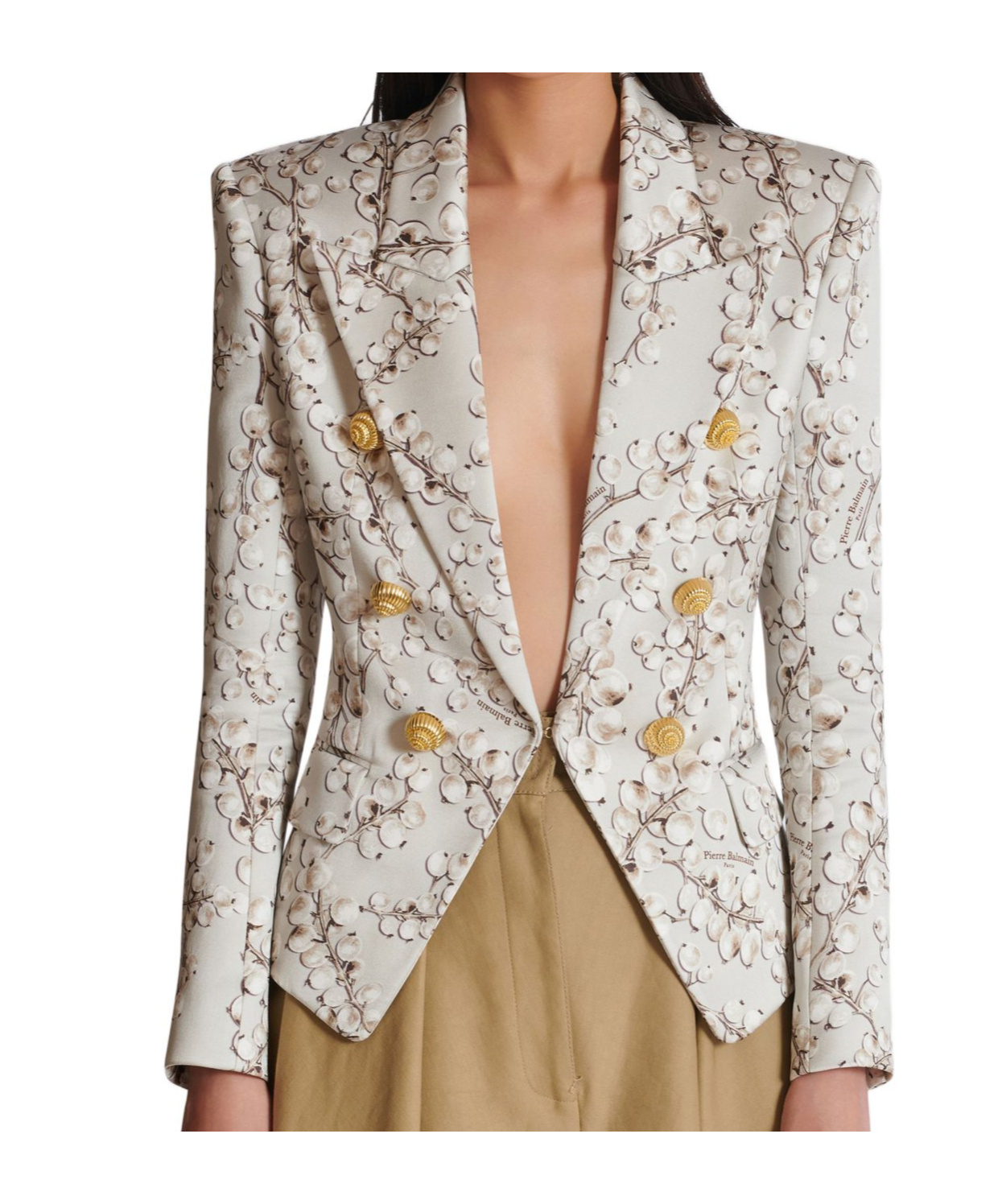 Shop Balmain Long-sleeved Suit Coat In Beige