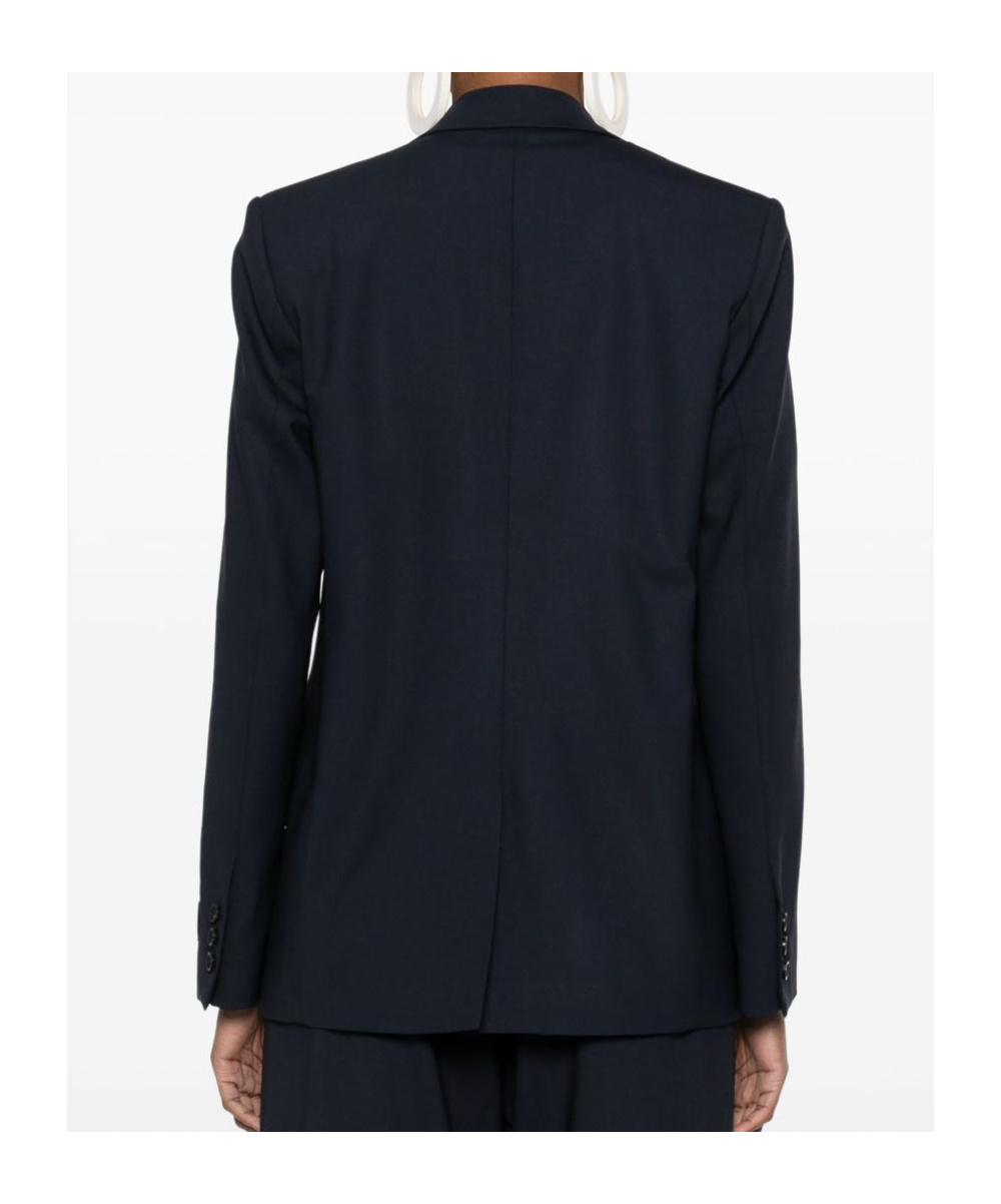 Msgm Single-breasted Blue Wool Blazer With Logo Label In Black