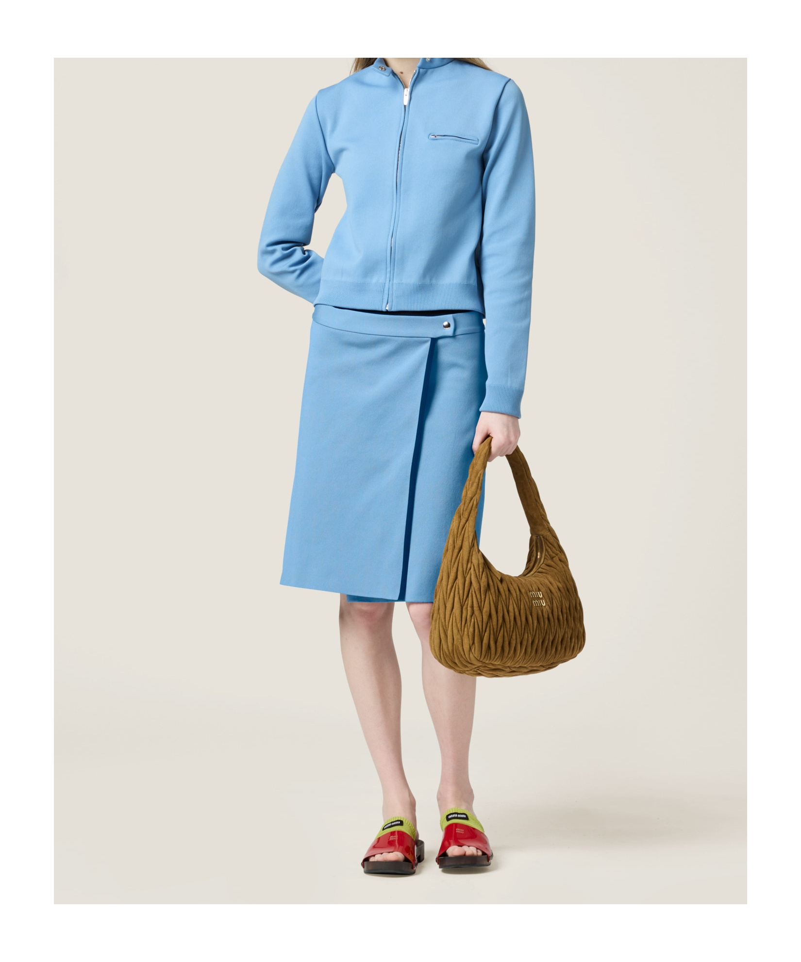 Miu Miu Technical Yarn Zipper Cardigan In Sapphire Blue