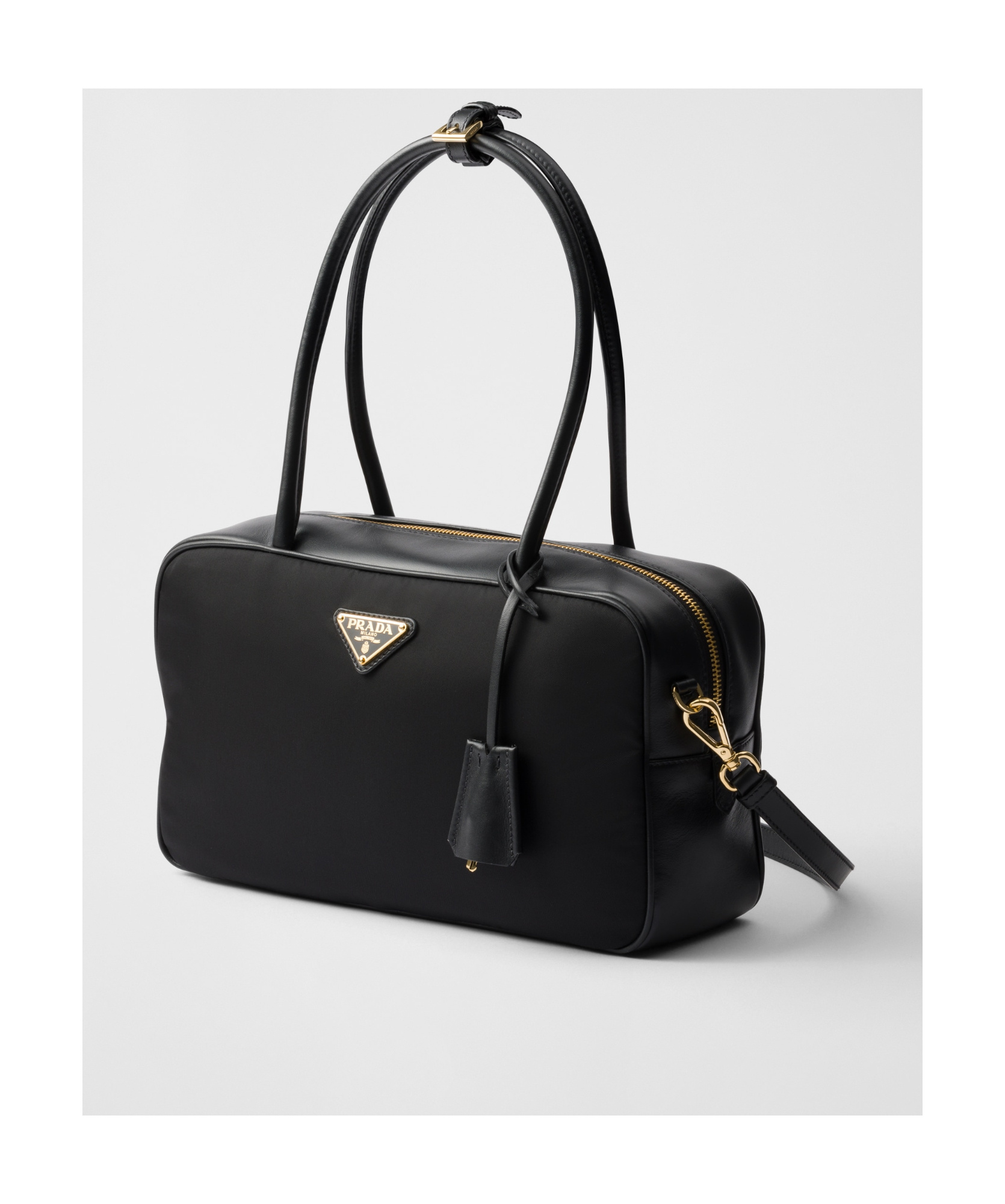 Shop Prada Re-nylon And Leather Medium Top-handle Bag In Black