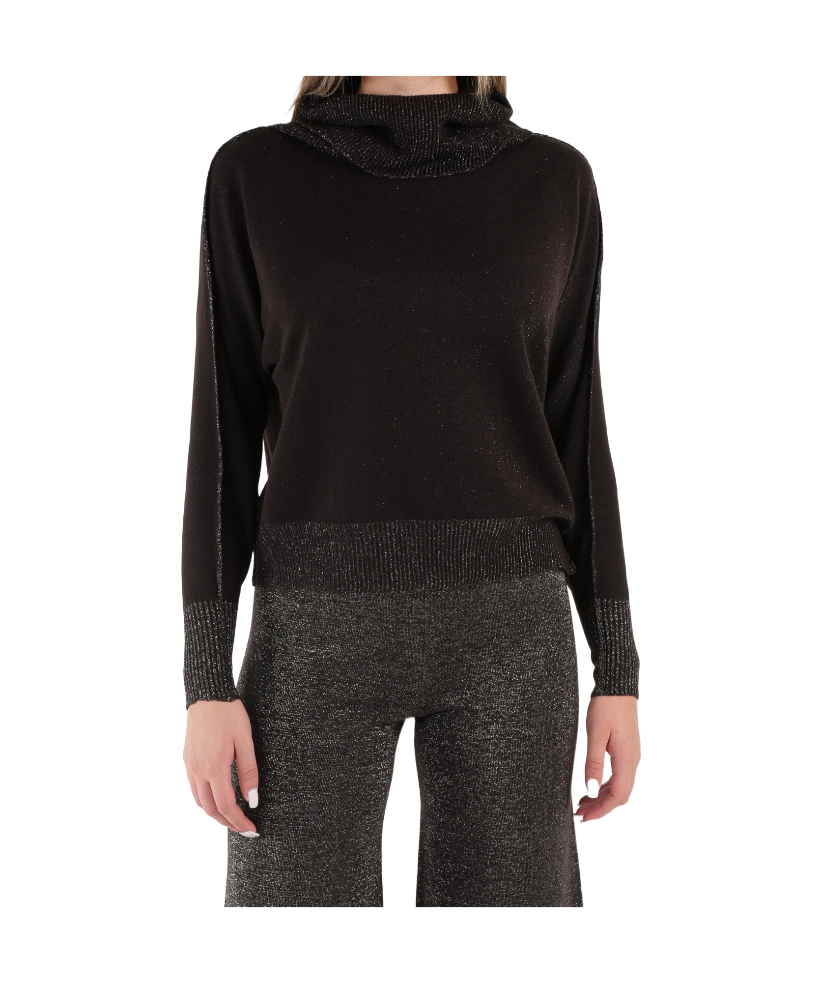 D Exterior Long-sleeved Ribbed Sweater In Black