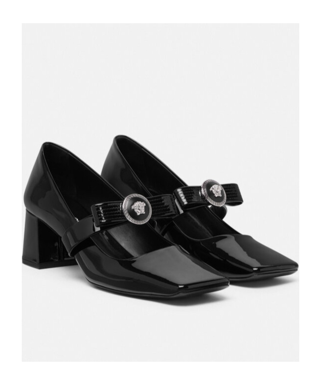 Versace Gianni Ribbon Embellished Patent-leather Pumps In Black