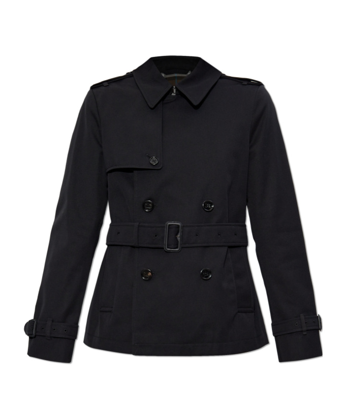 Burberry Short Jacket In Black Cotton. Straight Cut. Button Closure. Adjustable Waistband. In Black