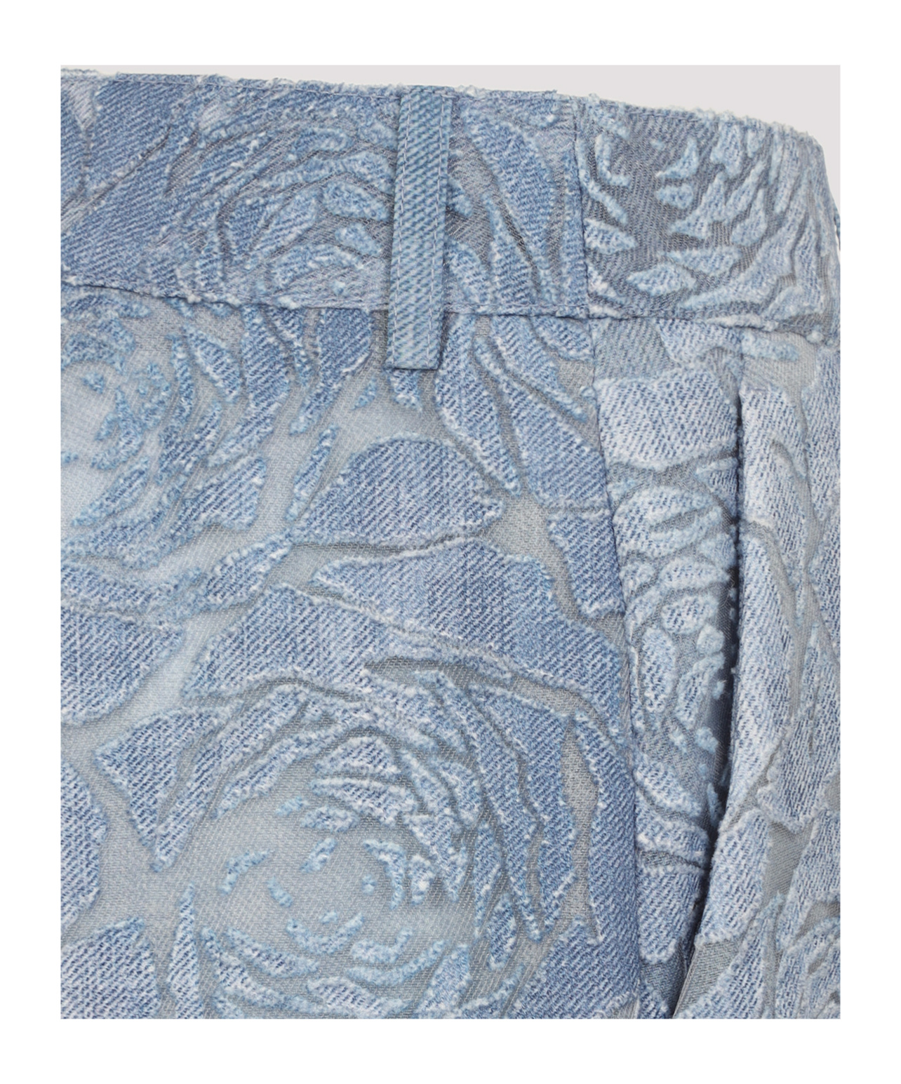 Ermanno Scervino Cotton Pants With Denim Print And Floral Pattern In Blue