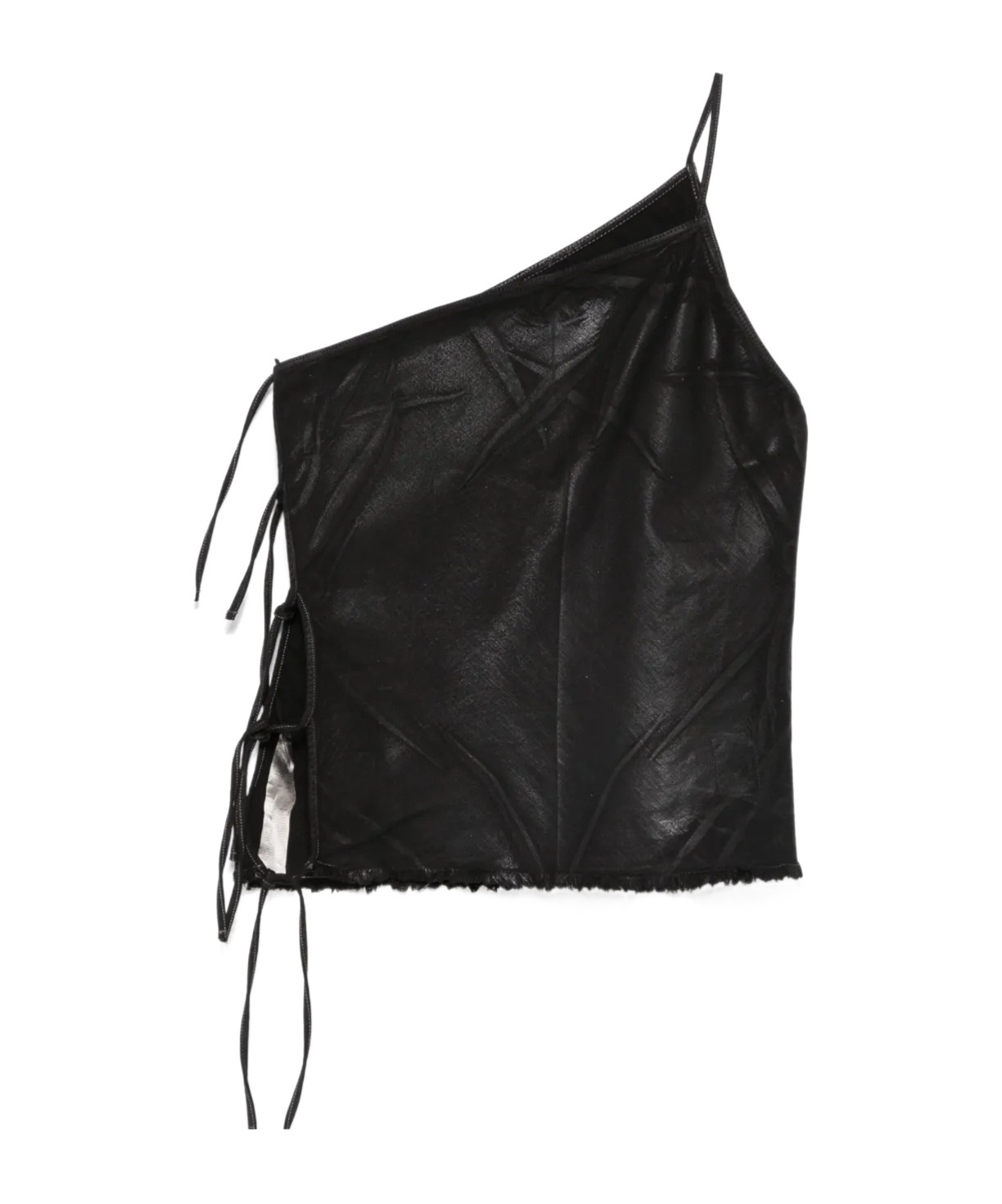 Rick Owens Drkshdw Denim Top With Asymmetrical Neckline And Side Ties In Black