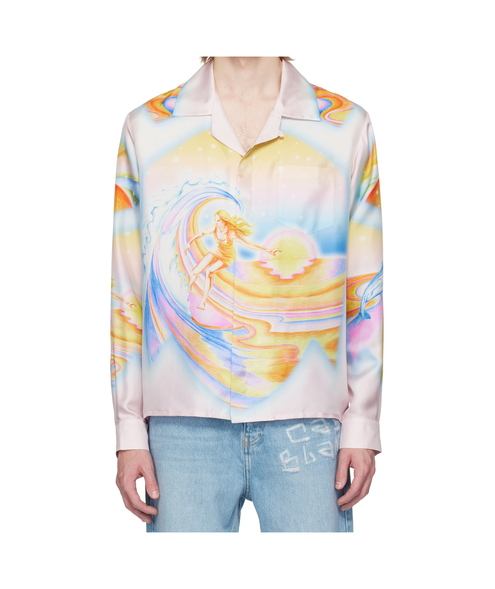 Casablanca Printed Swim Open Collar Shirt In White