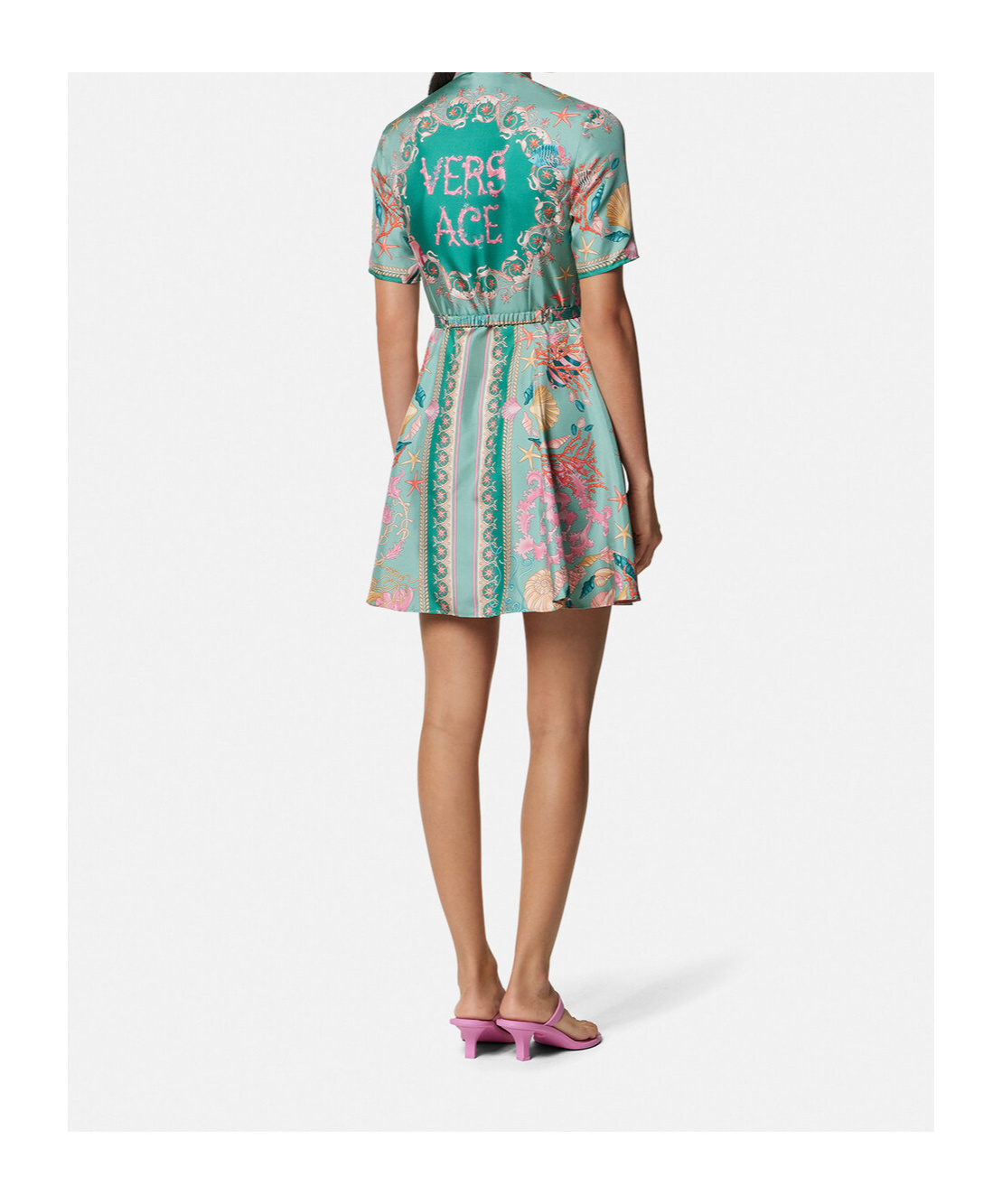 Versace La Vacanza Barocco-printed Silk Mini Shirt Dress