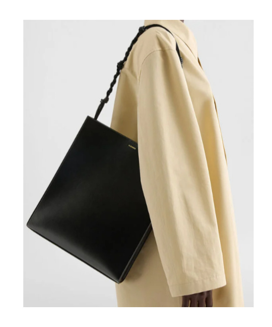 Jil Sander Tangle Knotted Strap Embossed Logo Shoulder Bag In Black