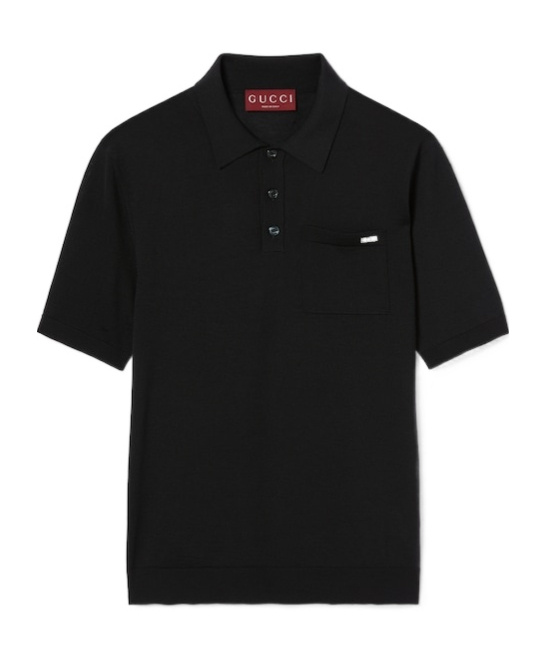 Gucci Fine Wool Knit Polo Top With Intarsia In Black