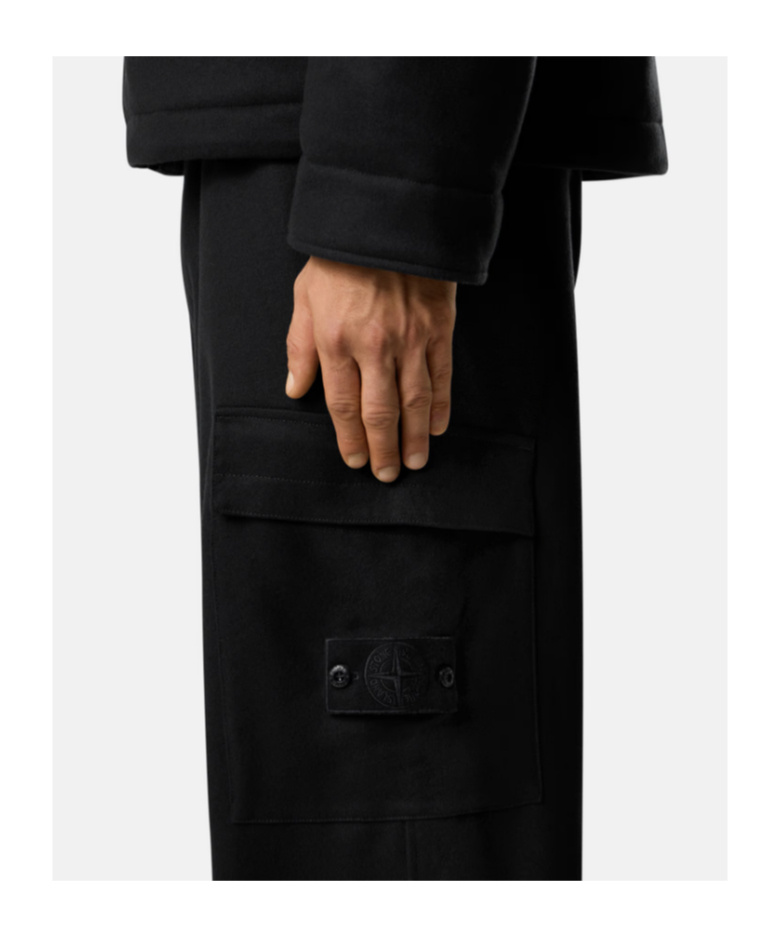 Stone Island Loose-fit Cargo Trousers With Elasticated Zipped Cuffs In Black