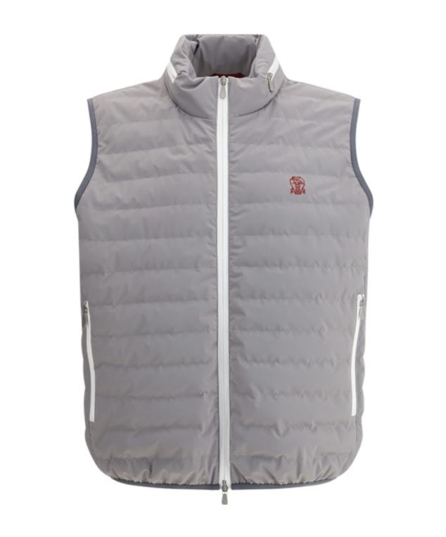 Brunello Cucinelli Quilted Zipped Gilet In Gray