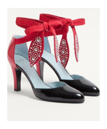 Shop Valentino Foliefoliage Pumps In Abrasive Calfskin 85mm In Black/pure Red