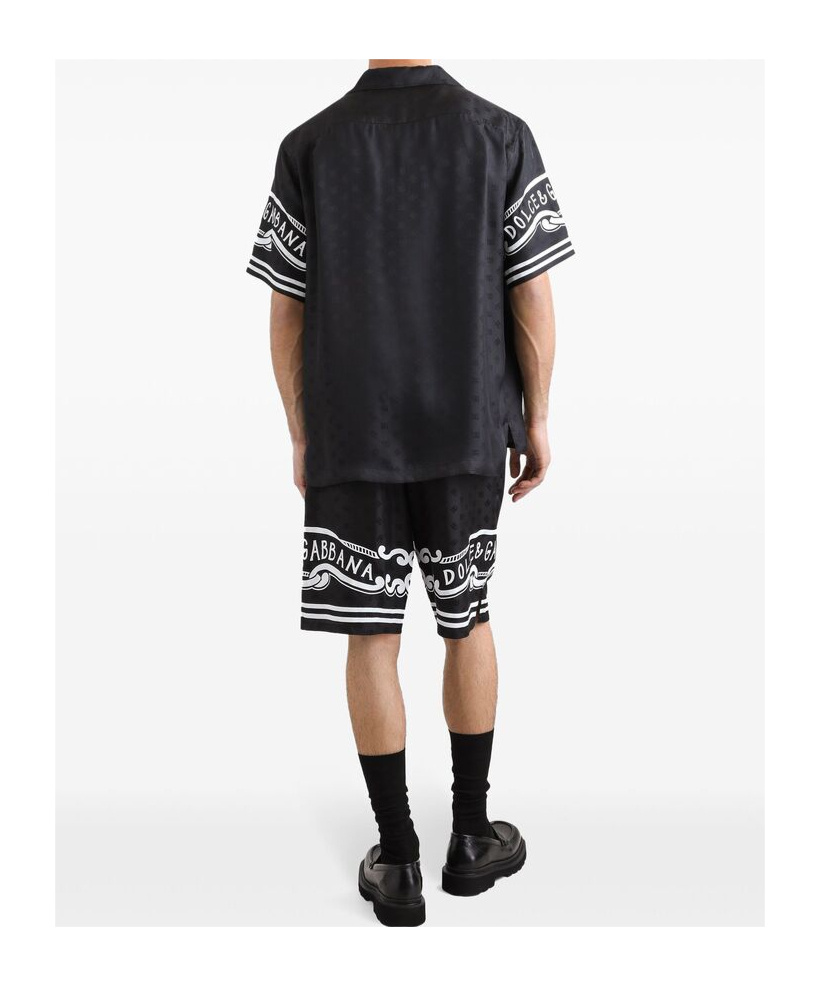 Dolce & Gabbana Black Shirt With Logo Print On The Sleeves In Silk Man In Black