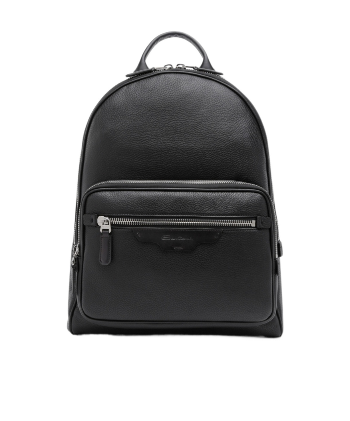 Santoni Grained-texture Leather Backpack In Black