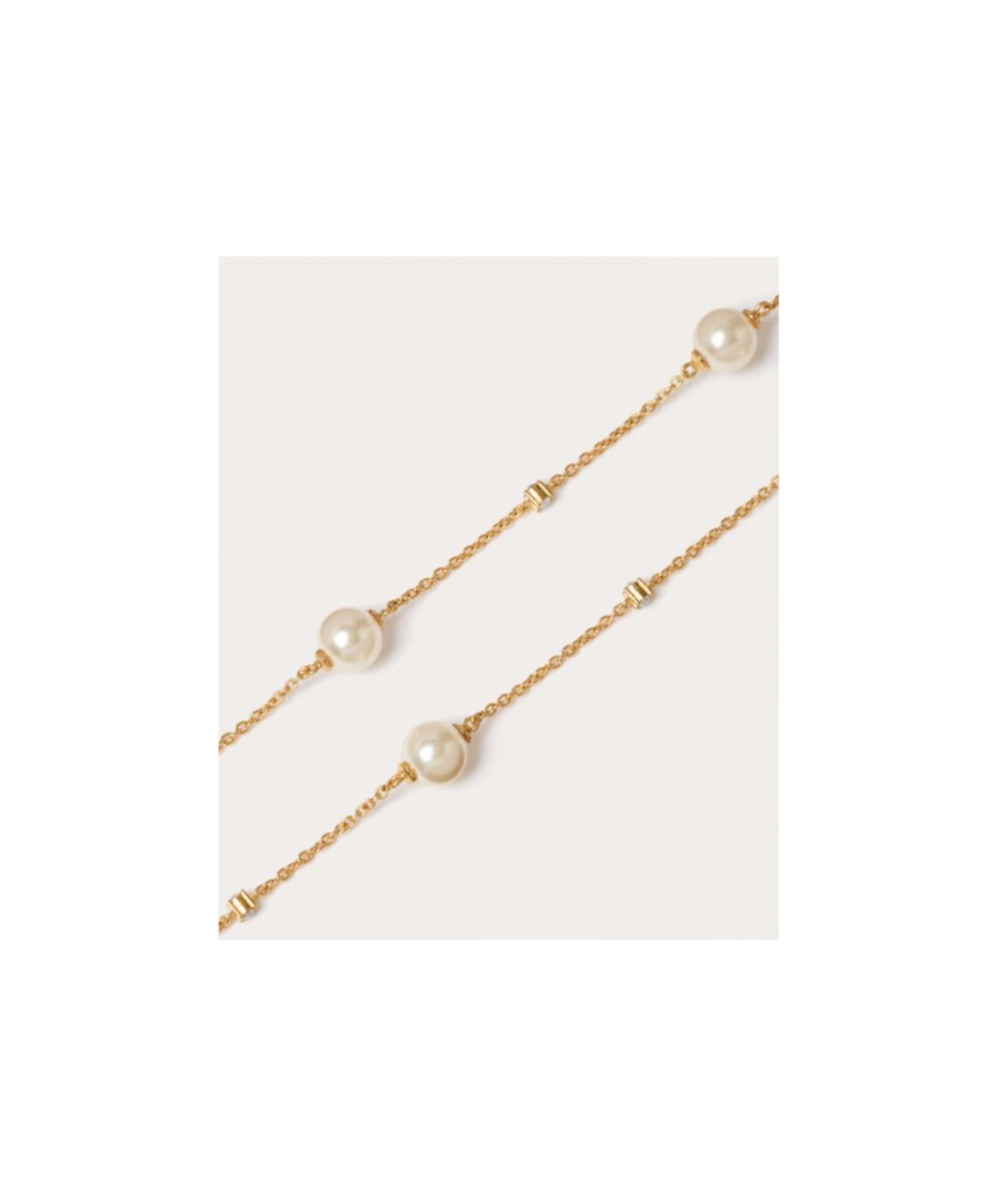 Valentino Garavani Women Vlogo Necklace With Pearls And Swarowski Crystals In Yellow