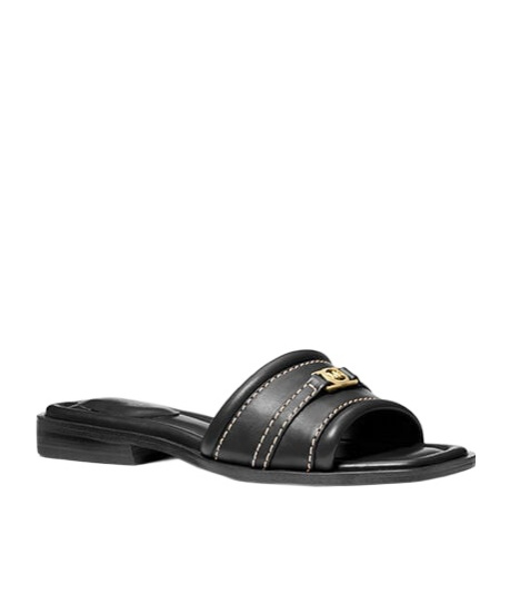 Michael Kors Square Toe Flat Sole Sandals With Contrast Stitching In Black
