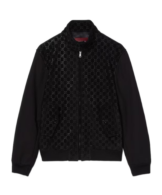 Gucci Embossed Gg Suede Bomber Jacket In Black
