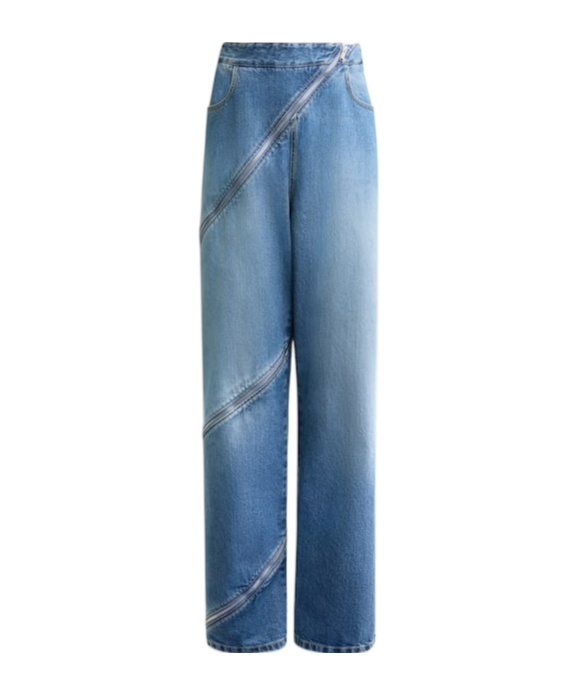 Alaïa Womens Bleu Vintage Spiral Zip-fastening Wide-leg High-rise Denim-blend Jeans In Blue