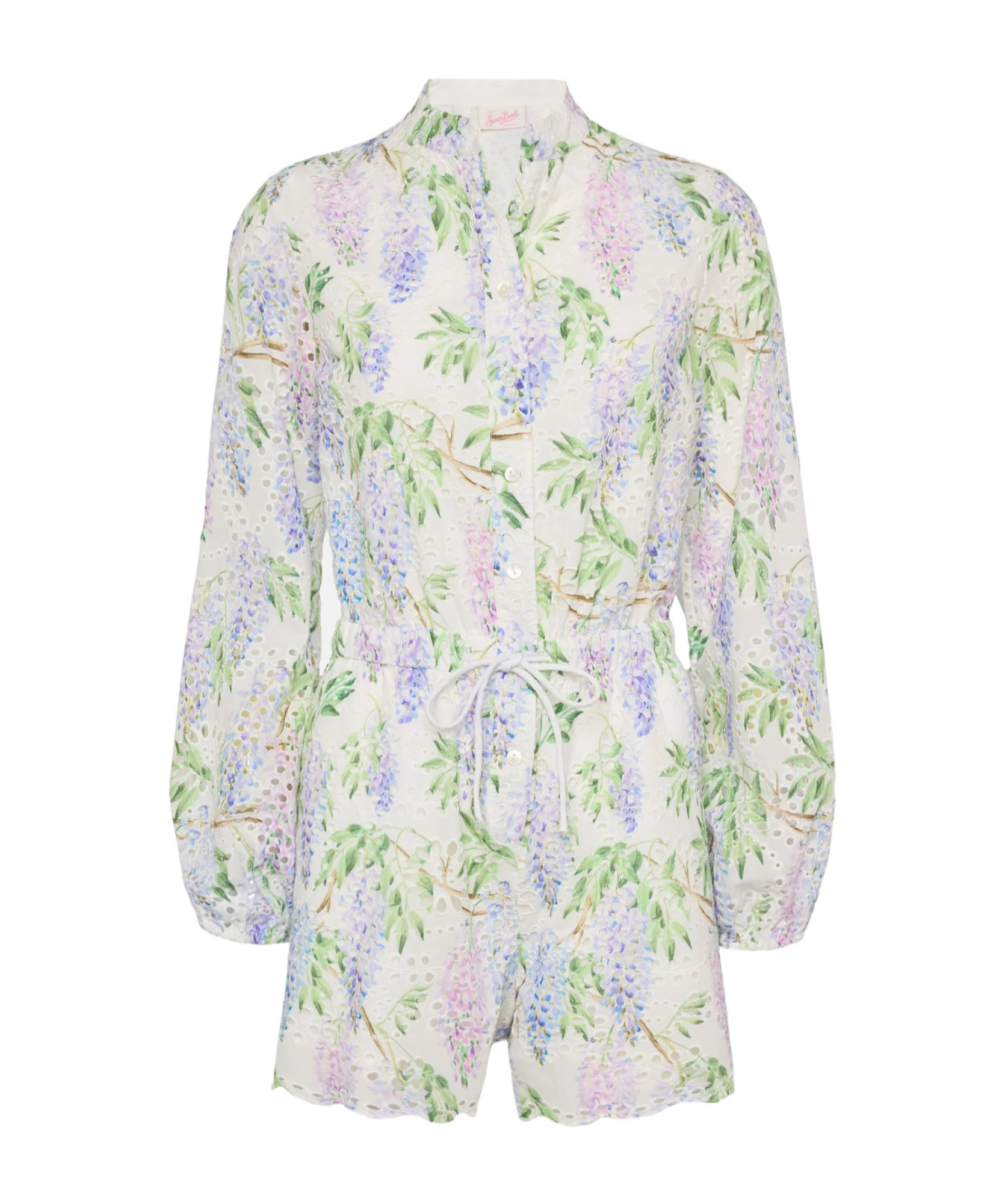 Mc2 Saint Barth Julian Sangallo Lace Cotton Playsuit With Floral Print
