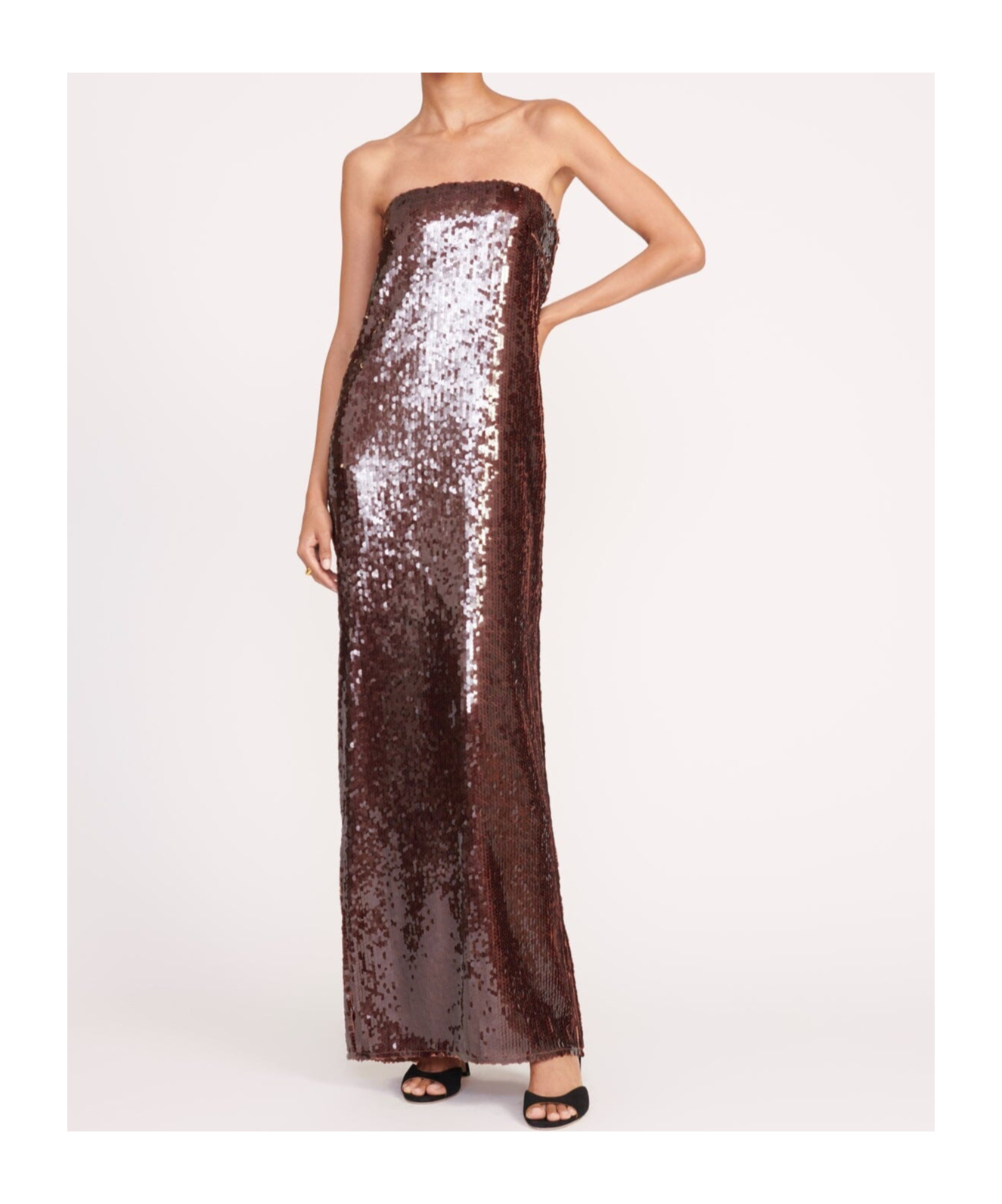 Staud Casey Strapless Sequin Maxi Dress In Brown