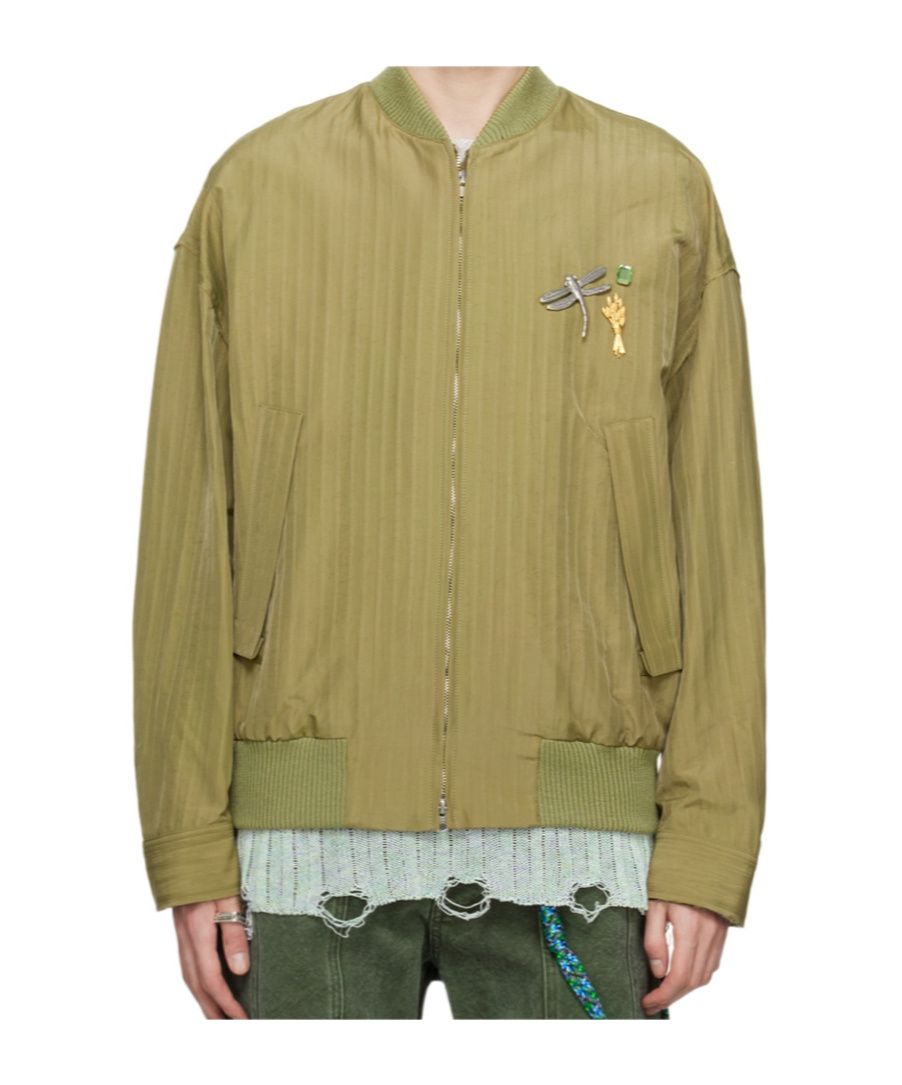 Song For The Mute Khaki Plant Bomber Jacket In Green