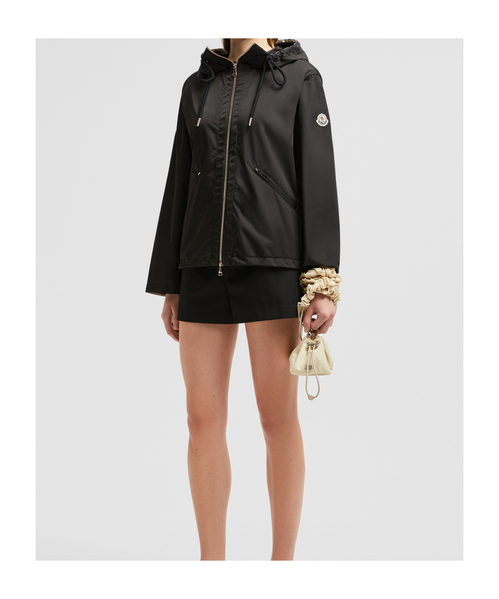 Moncler Logo Patch Windbreaker Jacket In Black