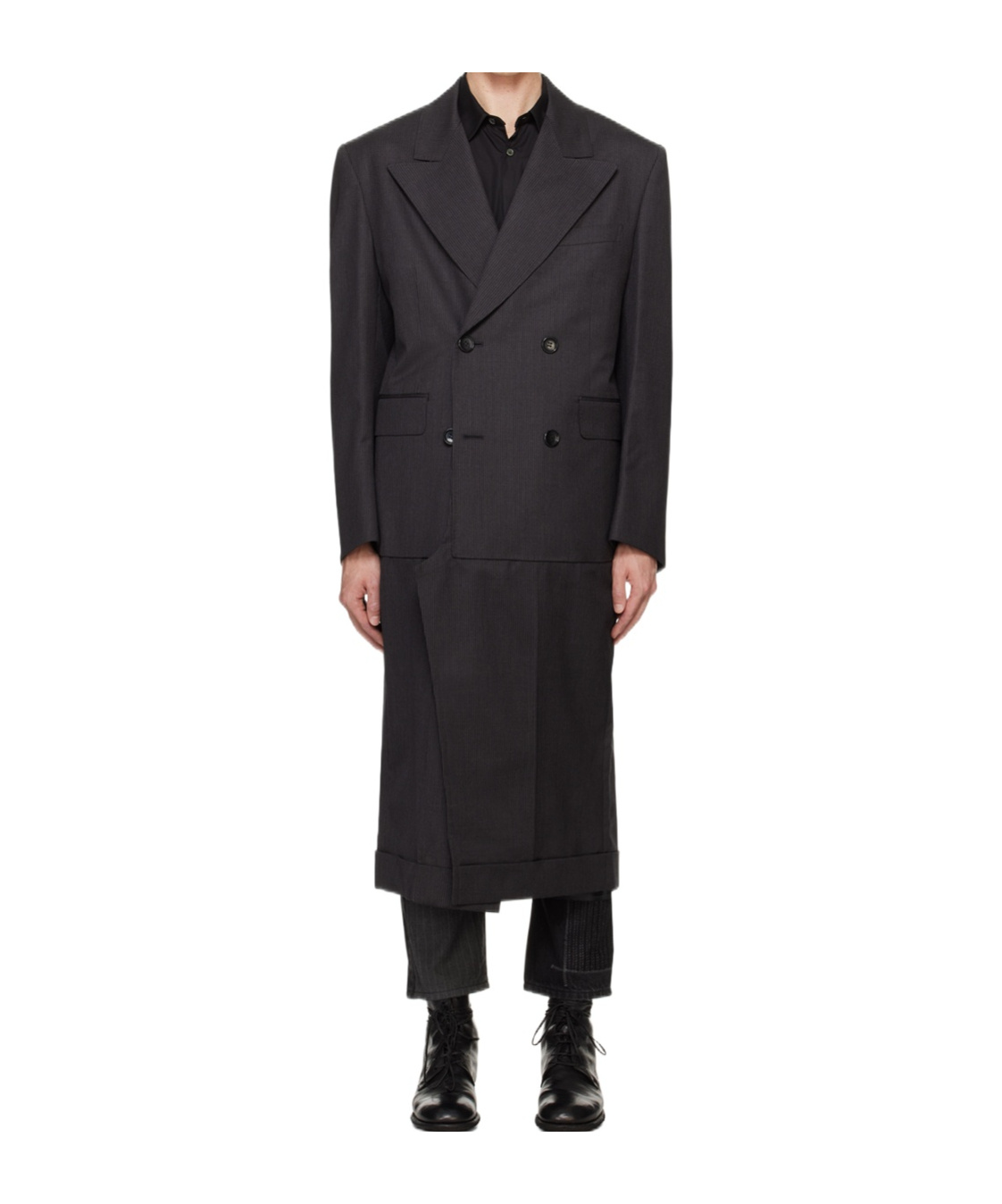 Junya Watanabe Striped Long-sleeved Coat In Black